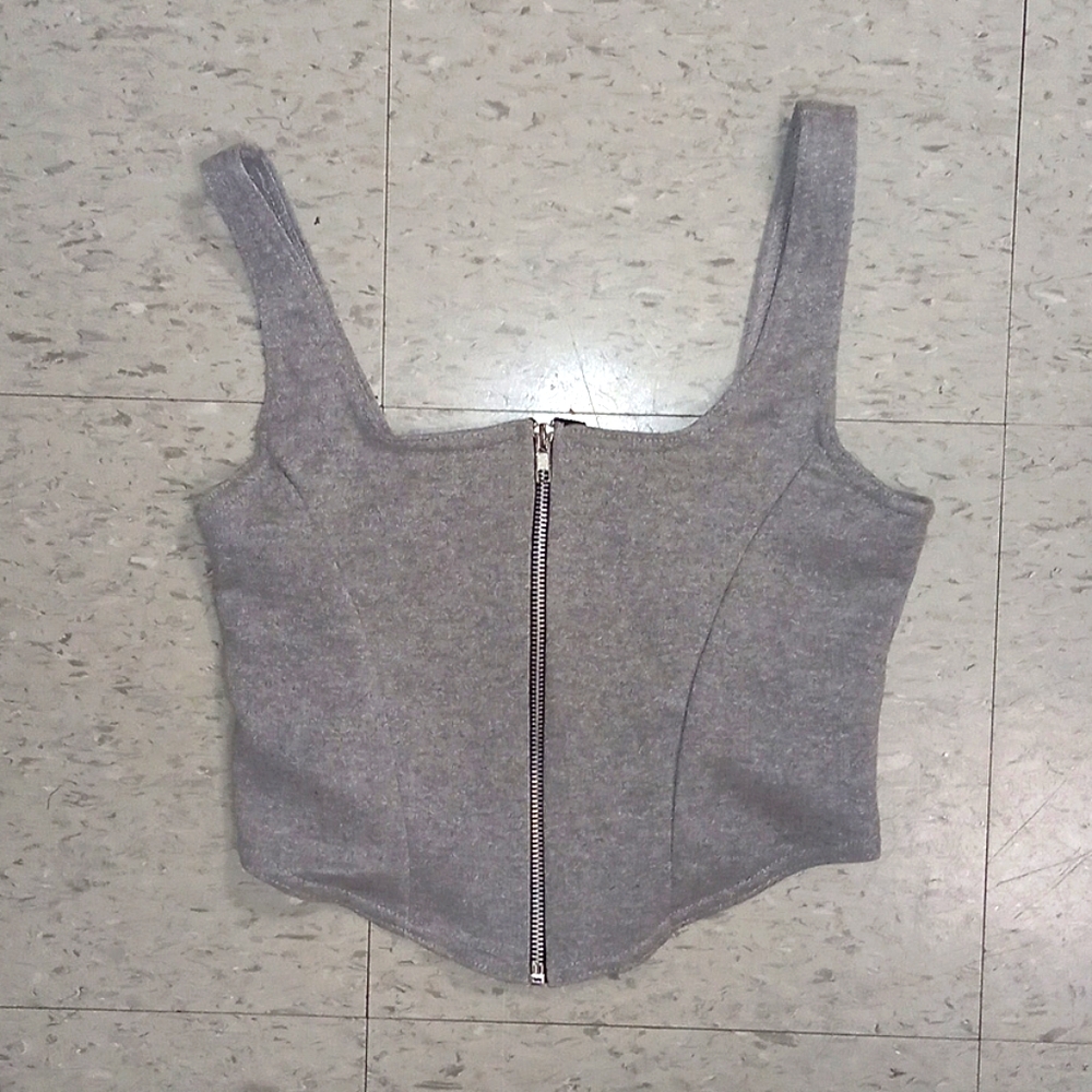 Shape Grey Sweat Zip Detail Crop Top - Picture 1 of 3